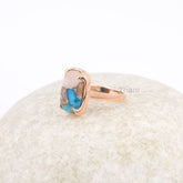 Cushion Turquoise Ring, Pink Opal Copper Turquoise 10x14mm Cushion Gemstone Ring, Turquoise Rose Gold Plated 925 Silver Rings